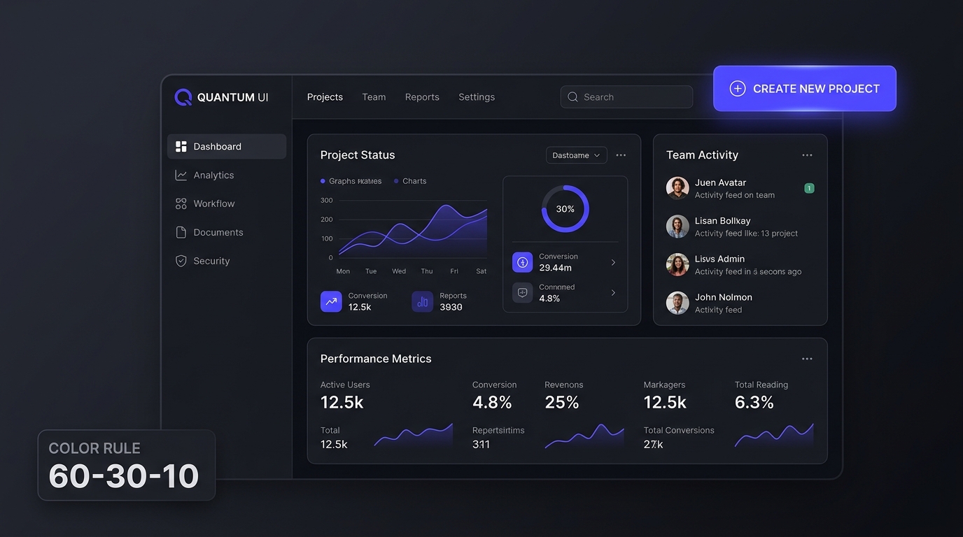 60-30-10 UI Color Rule balanced dashboard interface mockup